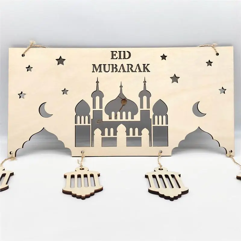 Eid-Pendentif Lune et Étoile en Bois, Signe de Porte Élégant, Décoration Artisanale pour la Maison, la Ferme et la Cuisine