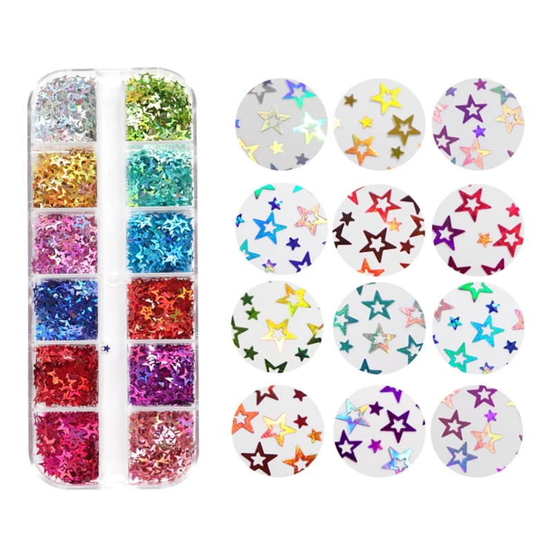 12 Grids/Box Glitter Hollow Sequins Epoxy Resin Filling N58F