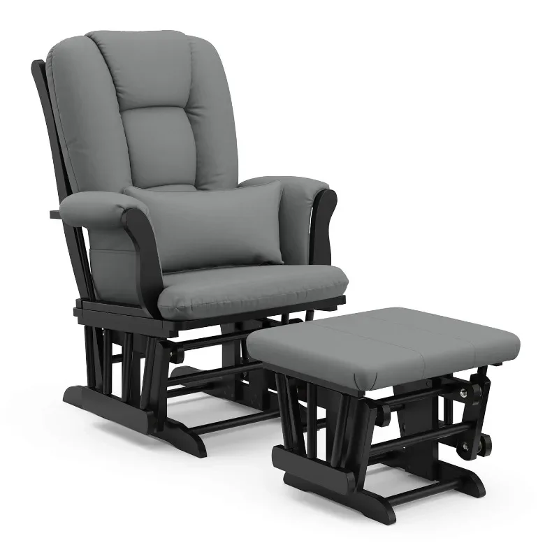 

t Tuscany Custom Glider and Ottoman with Free Lumbar Pillow (Black/Grey) - Cleanable Upholstered Comfort Rocking Nursery