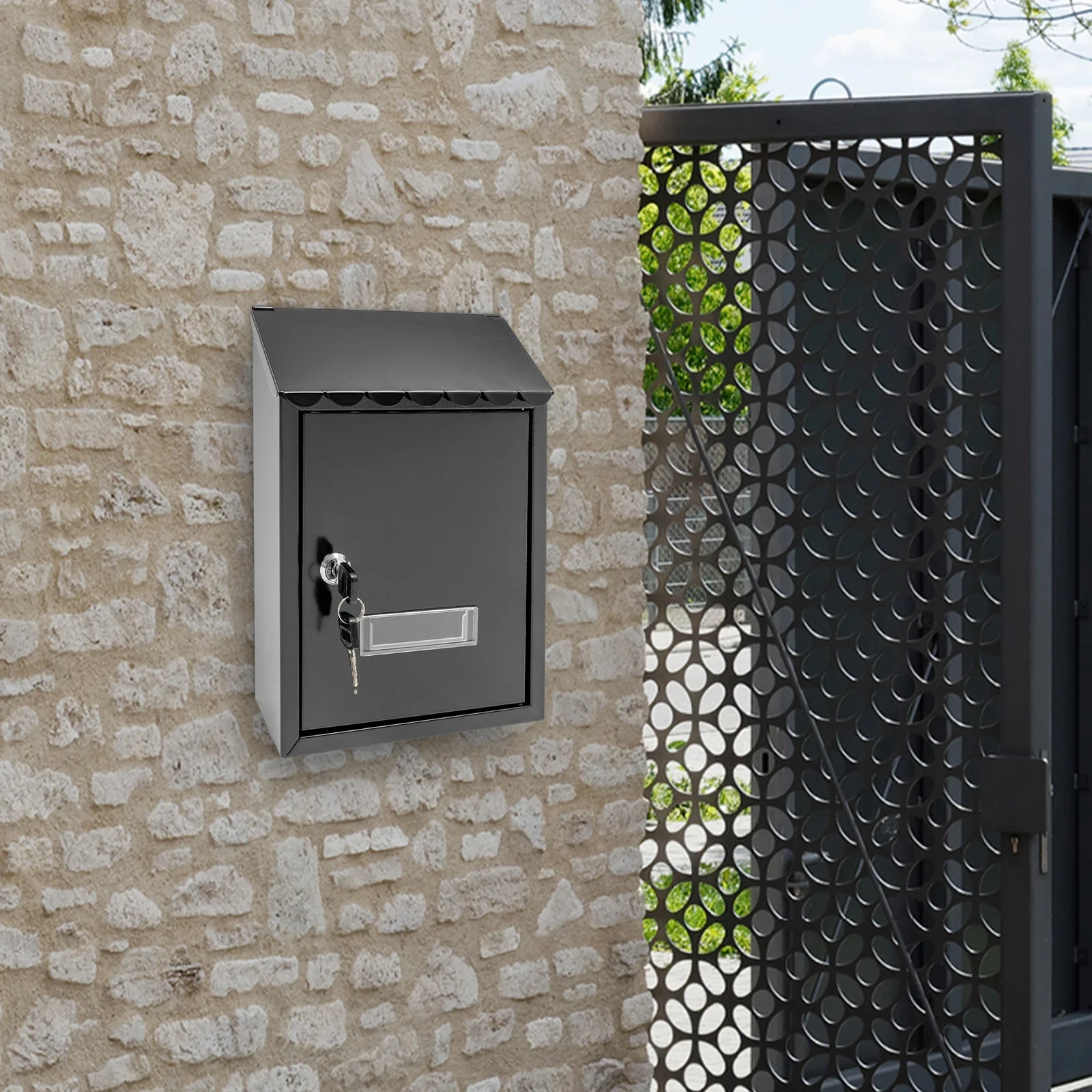 

Wall-Mount Mailbox, Modern Outdoor Waterproof Extra Large Drop Box Iron Home Office Letter Post Box with Key Lock Mail Box