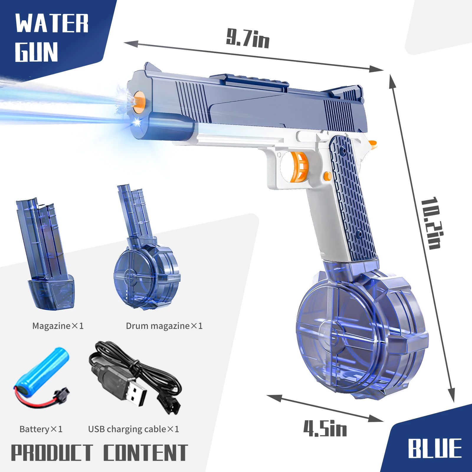 Pistola de agua eléctrica 1911, pistola pulverizadora automática y Manual recargable, capacidad de juguetes, alcance de hasta 26 pies para adultos y niños