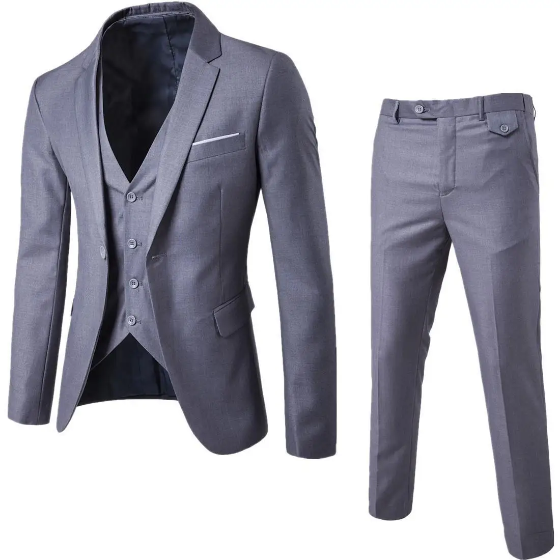 Fashionable Men's Slim Fit Korean Style Suit Jacket Trousers 3-piece Western-style Wardrobe Staple (Blazer+Vest+Pants)