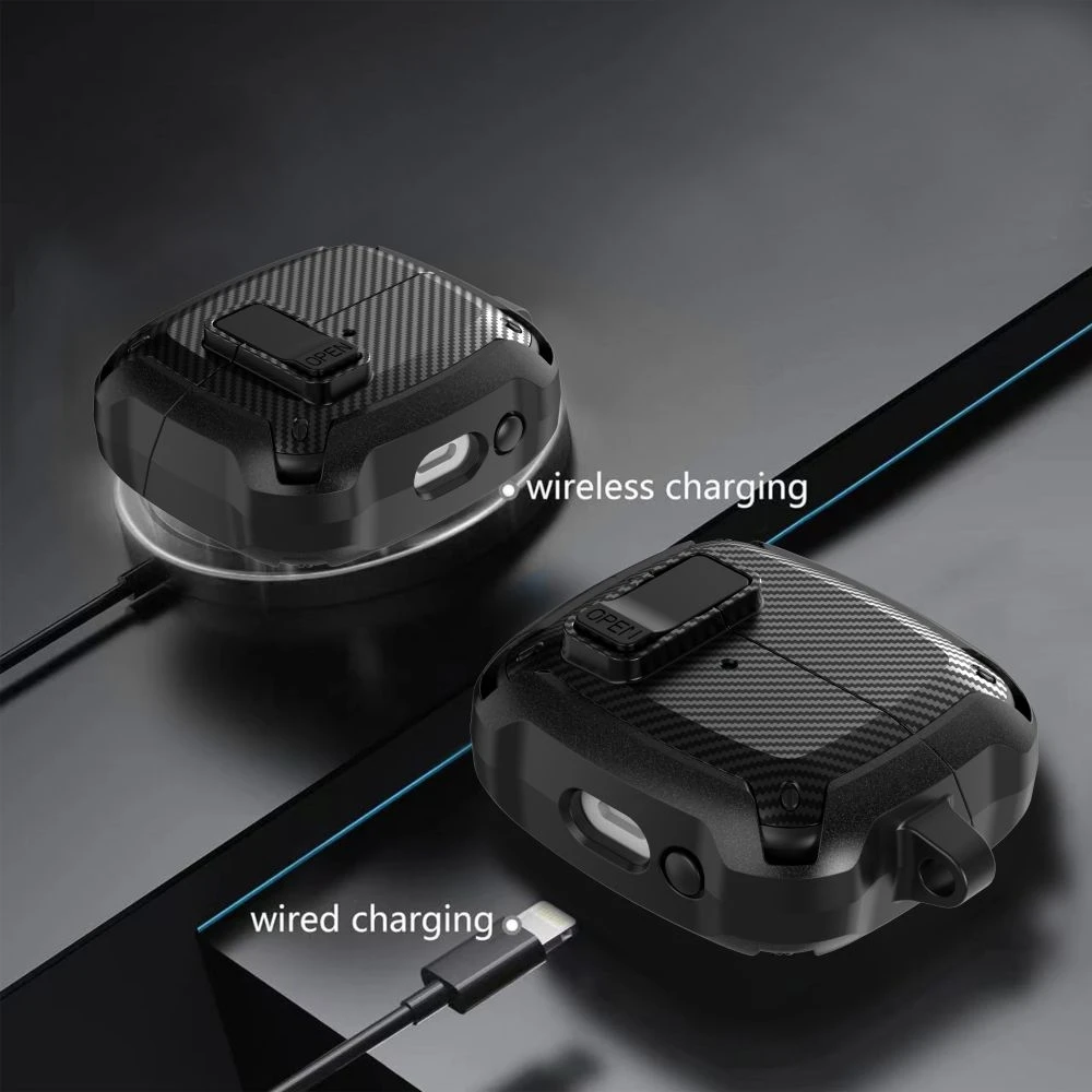 Fundas de armadura con hebilla de interruptor para Samsung Galaxy Buds 3 Pro Buds3, funda de fibra de carbono para Samsung Buds3 Pro buzz 3 Pro