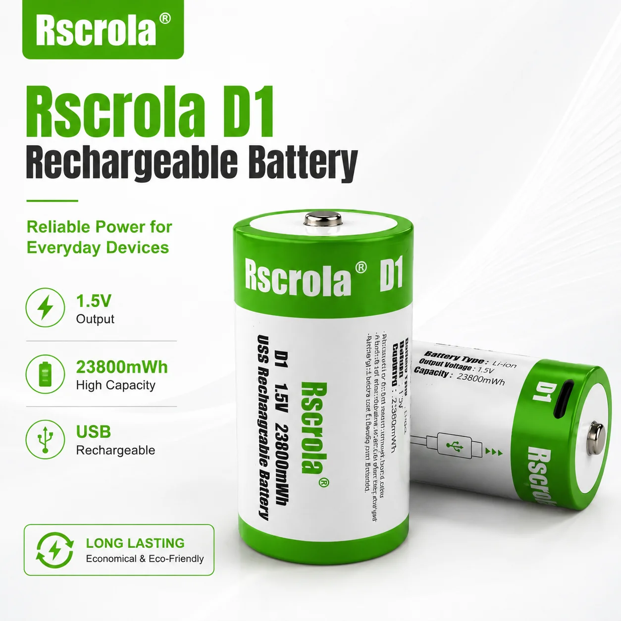 1.5V D Size LR20 23800mWh USB-C Fast Charge Rechargeable Lithium Battery High Capacity for Gas Stove Flashlight Toys Household A