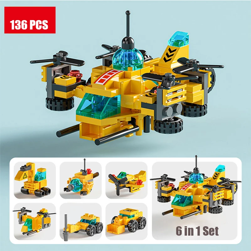 Stad Ambulance Brandweerwagen Vliegtuig Auto Helikopter Drager Diy Assembleren Vliegtuig Model Bouwstenen Kids Speelgoed