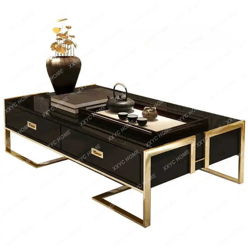 

Simple Modern Small Apartment Coffee Table Household Living Room Tempered Glass Painted Coffee Table