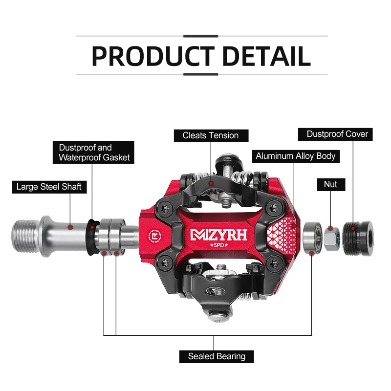 MYZRH Bike Pedal Self-locking Pedals SPD MTB Road Pedals Aluminum Alloy Anti-slip Sealed Bearing Bicycle Pedal Bike Accessories