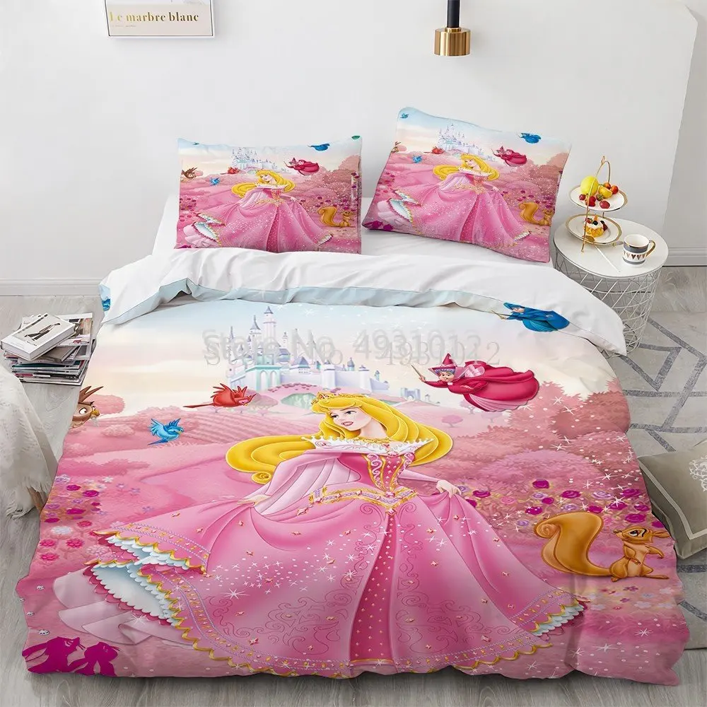 Disney Mermaid Ariel Aurora Rapunzel Princess Pattern 3D Bedding Set Snow White Duvet Cover Pillowcase for Boys Girls Kid Adult