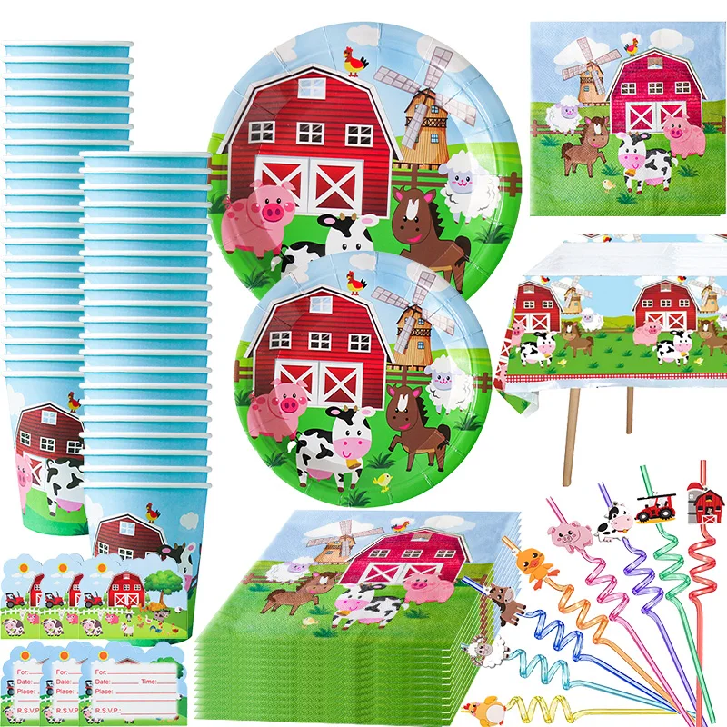 مزرعة موضوع حفلة عيد ميلاد الديكور حفلة لصالح زينون مزرعة بالونات أطباق عيد ميلاد منديل أكواب أدوات المائدة مجموعة كاملة من لوازم #2