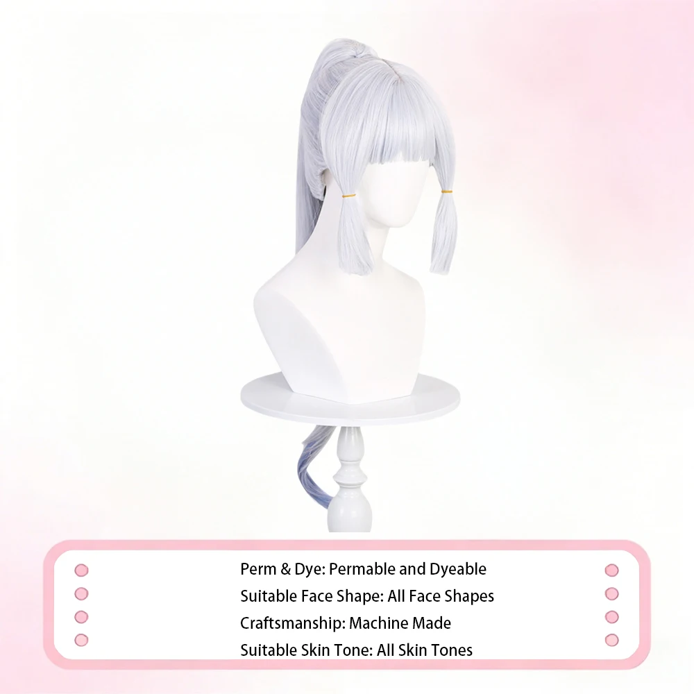 Long Silver White Ponytail Ponytail Wig with Blue Ombre Tips Heat Resistant Synthetic Hair Bangs for Women Cosmetic Daily Wear