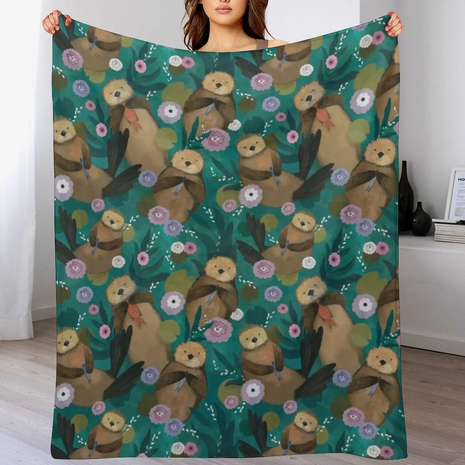 

Otters Throw Blanket Picnic Decorative Beds Decorative Sofas Multi-Purpose Blankets