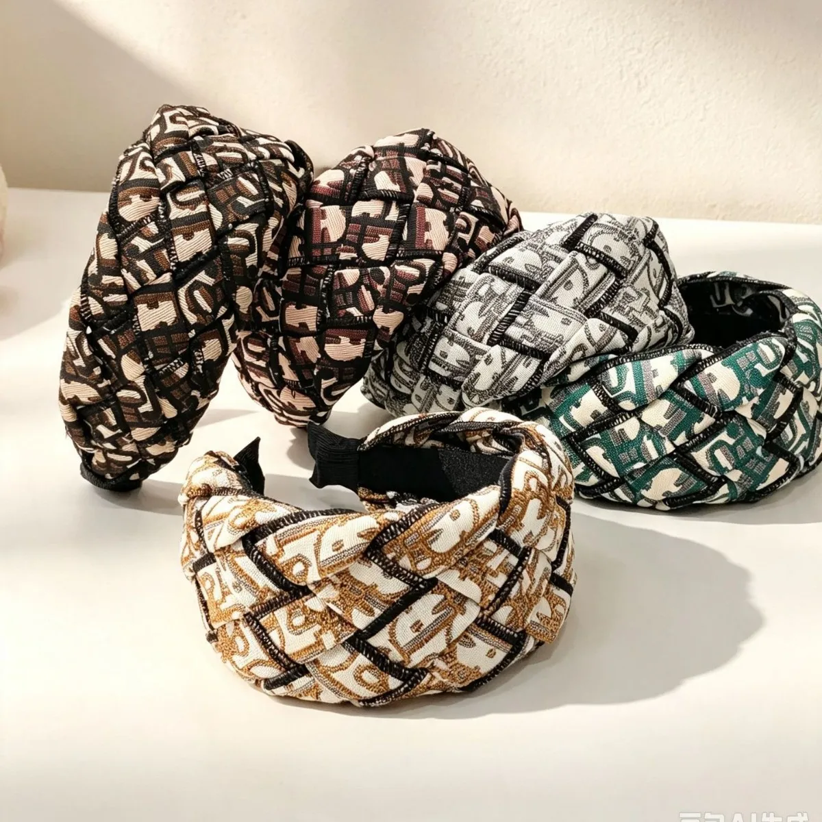 Hot-selling Retro Chic Handwoven Premium Printed Lettering  Wide Headband