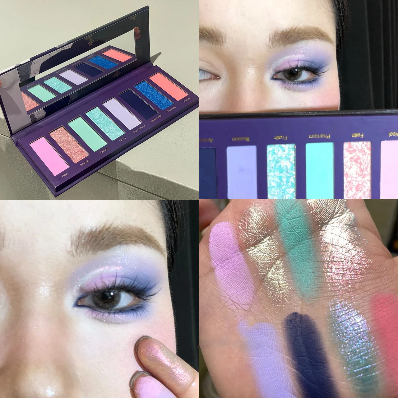 ゴシックパールパープルアイシャドウパレット 8色 オイルペイントスタイル マットパンク メタリックグリーン スモークメイクアップ アイピグメント