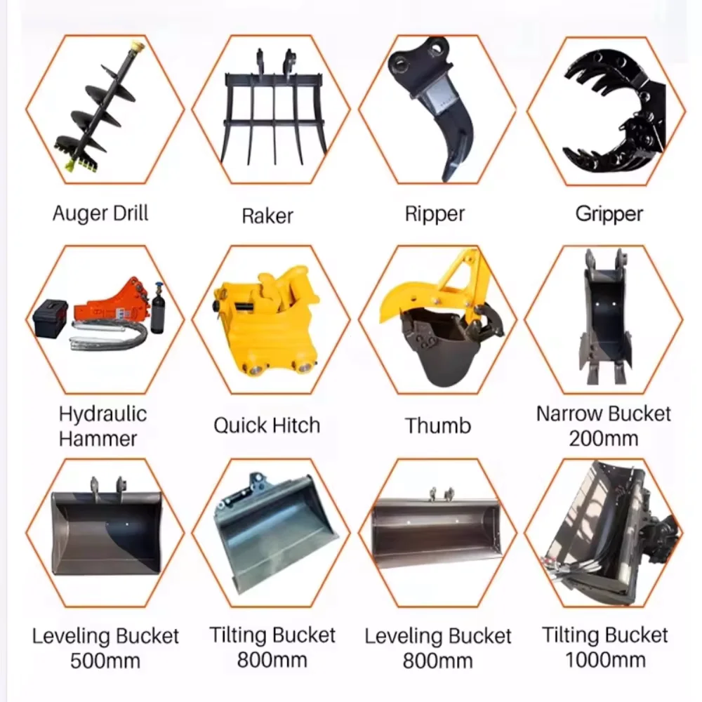 Digger Excavator Attachment Mini Excavator 1 Ton Small Wheeled Trencher Crushing Drilling And Bulldozing Appendix