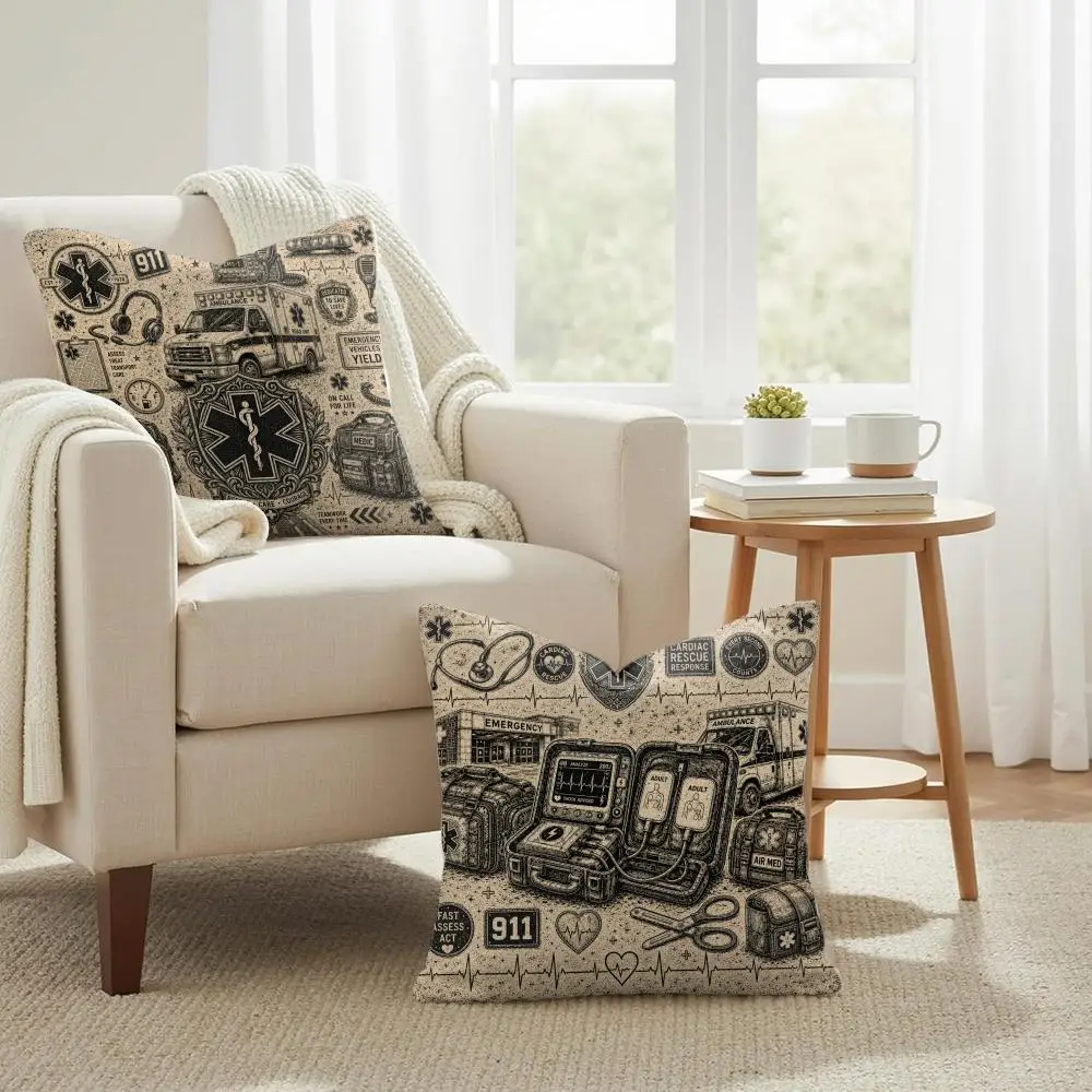 Emergency Medical Cushion Cover Summer Coolness Linen Organic Fabric Sofa Pillow Case Double-Sided Printing Home Decor