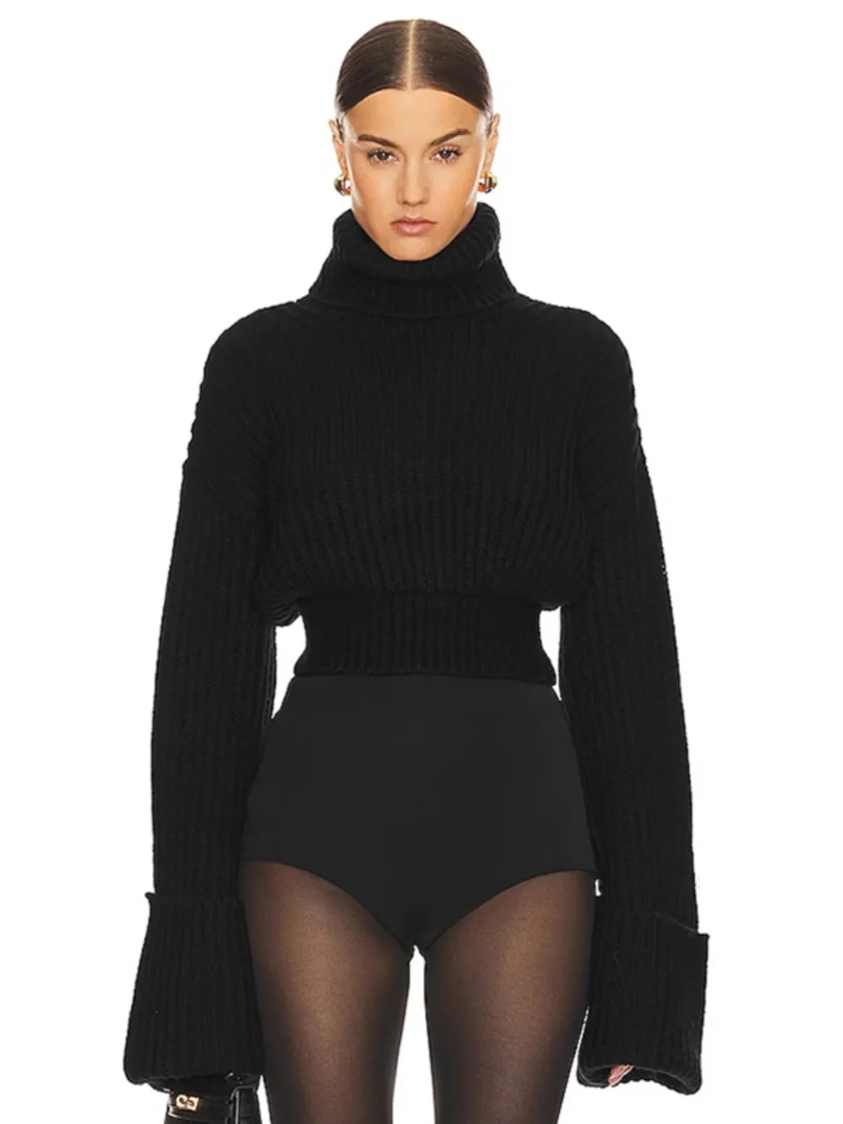 

VGH Wind Design Loose Long Sve Stand Collar Slim Fit High Waist Knitted Sweater Warm Personali Polyester Cotton Blend La...