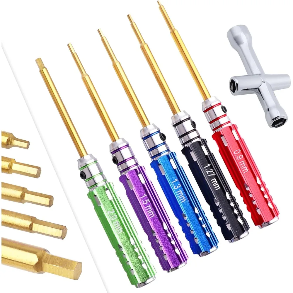 

5 шт. Маленький набор шестигранных отверток FriHobby с дистанционным управлением 0,9 мм 1,27 мм 1,3 мм 1,5 мм 2,0 мм Шестигранные отвертки Титановые биты для 1/18 1/24 RC Mini Crawle