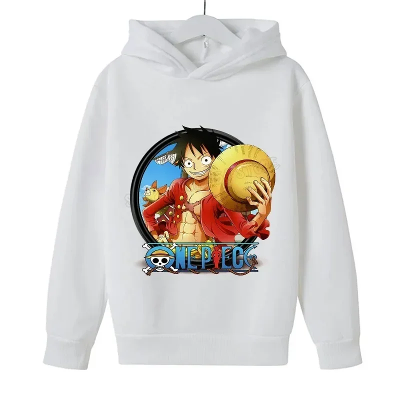 One Piece Fleece Clothing for Children Cute Cartoon Thick Hoodie Trendy Luffy Anime Hoodies Fashion Clothes Sweatshirt Kids Gift