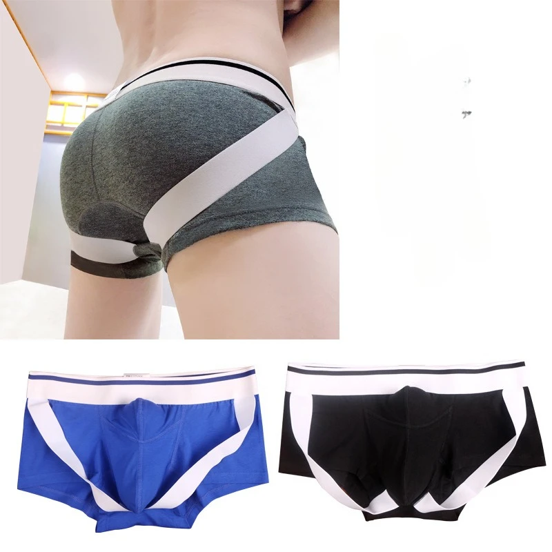 Cotton Bulge Trunks for Men Sexy Low Rise Hip-Lifting Boxer Brief Gay Hip Enhancer Spandex Breathable Soft Contrasting Underwear