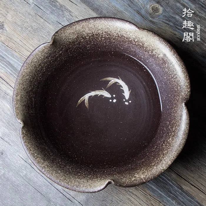 Japanese Style Rough Pottery Tea, Hand Painting, Large Ceramic Residue Bucket, Basin, Set, Ceremony, Tea Accessories, Cup