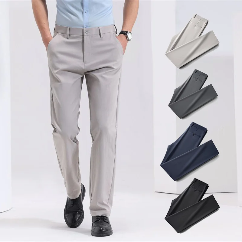 Markenkleidung Frühling Sommer Casual Hosen Herren Gerade Geschnittene Business-Hosen Hellgrau Schwarz Blau Formelle Hosen Herren Übergröße 29-40