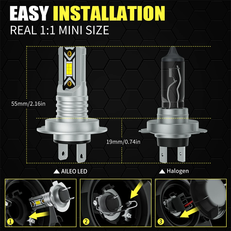 AILEO 2 قطعة Led أضواء السيارة H7 LED المصباح 9005 HB3 9006 HB4 كشافات 6500K H11 H9 H8 لمبات السيارة H4 عالية منخفضة شعاع التوصيل والتشغيل