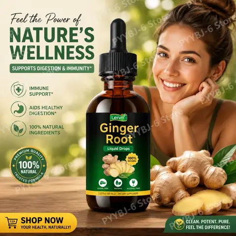 Lenm Ginger Root Liquid Drops 1000mg - Pure Natural Extract for Immune Digestive Health & Daily Wellness Support 60ml