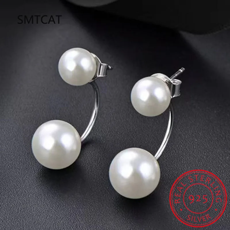 Real 925 Sterling Silver 8/10/12mm Freshwater Pearl Double Side Screw Stud Earrings For Women Wedding Party Fine Jewelry DA2347
