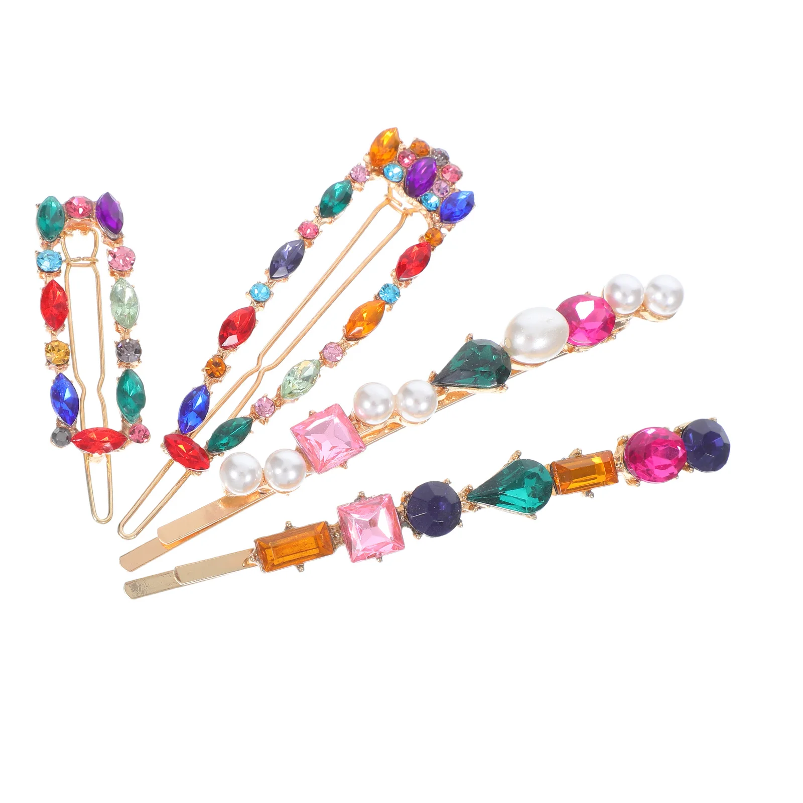 

4Pcs Rhinestone Hair Clip Set Colorful Alloy Stylish Bang Clips Party Wedding Hairpins Accessories Hair Clip Stylish Hairpin