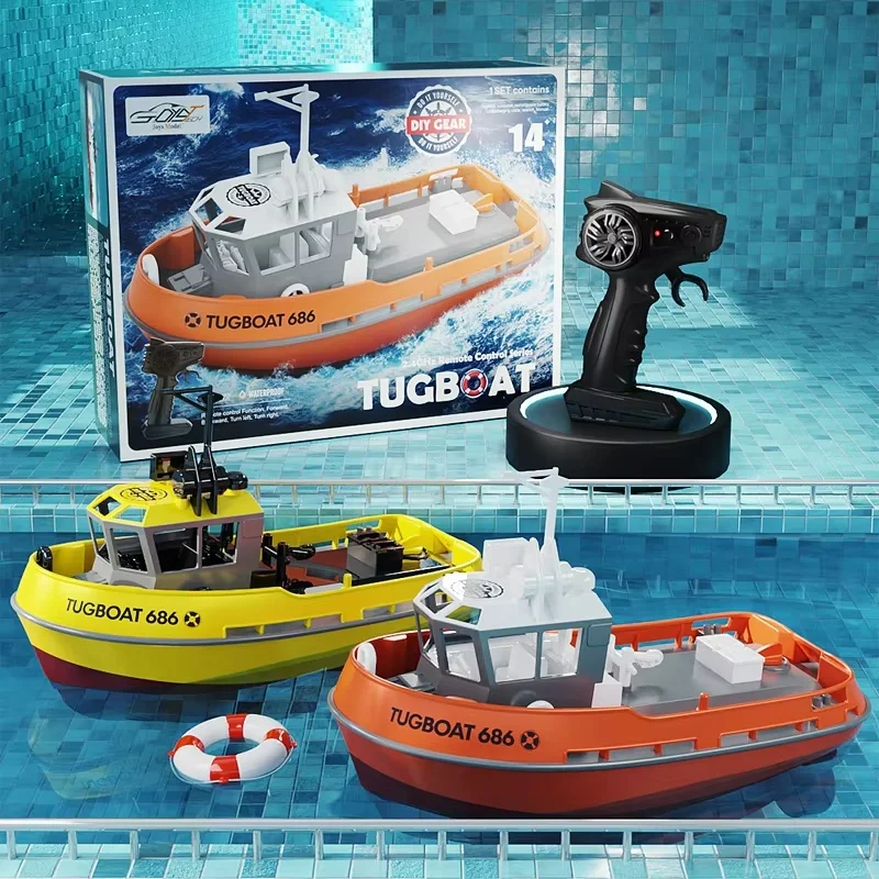 

2.4G RC Mini Boats Toys RTR Heng Long 1/72 Scale RC Tugboat Long Range Wireless Remote Control Tugboats Model Servo Motor Gifts