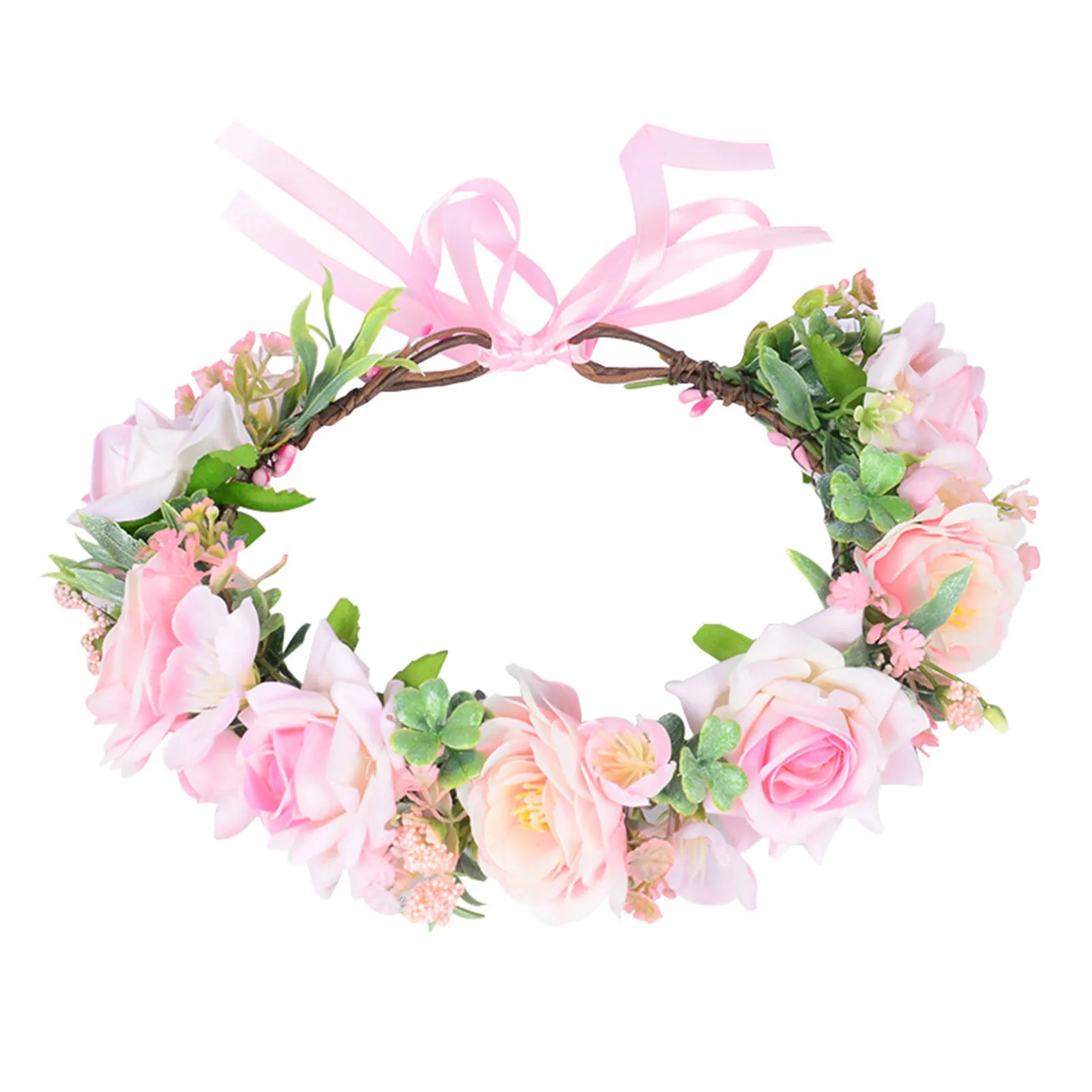 Floral Garland Crown Headpiece Colorful Rose Simulated Flower Hairband for Banquet Wedding Dresses Skirts