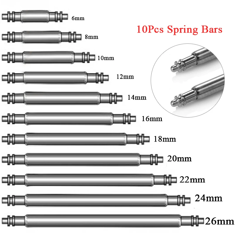 6mm 7mm 8mm 9mm 10mm 11mm 12mm 13mm 14mm 15mm 16mm 18mm 19mm 20mm 22mm 23mm 24mm Watch Band Spring Bar 1.5mm 1.8mm Pin Metal Pin