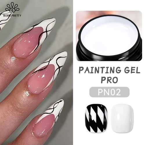 Imagen 1 del producto BORN PRETTY-esmalte de Gel de pintura blanco y negro, 5ml, línea de súper textura profesional, Gel de dibujo de flores, Gel UV para decoración de uñas