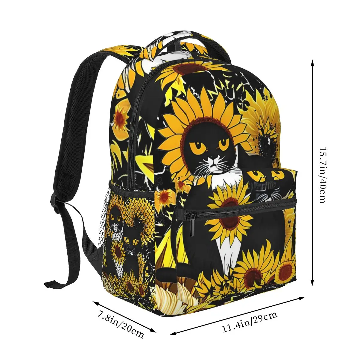 Sunflowers Surround Black Cat Student Backpack School Bag Hiking Travel Daypack for Men Women Fashion Bookbag Shoulder Bags
