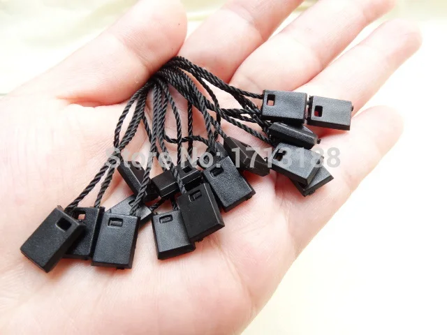 Black Plastic 18cm 1000pcs/pack Hang Tag Seal String with Loop Nylon Cord and Bullet Head Snap Lock