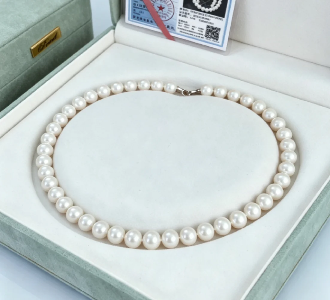 Large Particle Necklace AAAA12-13.5mm Natural Pearl Necklace 18in/Comes with Certificate