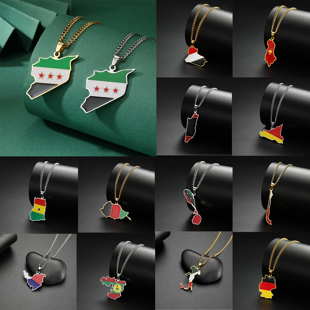 Amaxer Trendy Personalized Colorful Syria/Italy/Germany Map Range Continent Outline Necklace Charm Fashion Ethnic Choker Jewelry