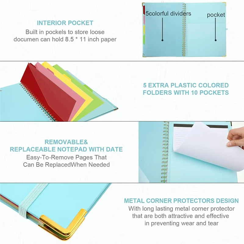 QWE-многоразовый блокнот, набор шариковых ручек, 5 приложений с 10 карманами для хранения, буфер обмена, переплет, ручка с кристаллами и бриллиантами для школы