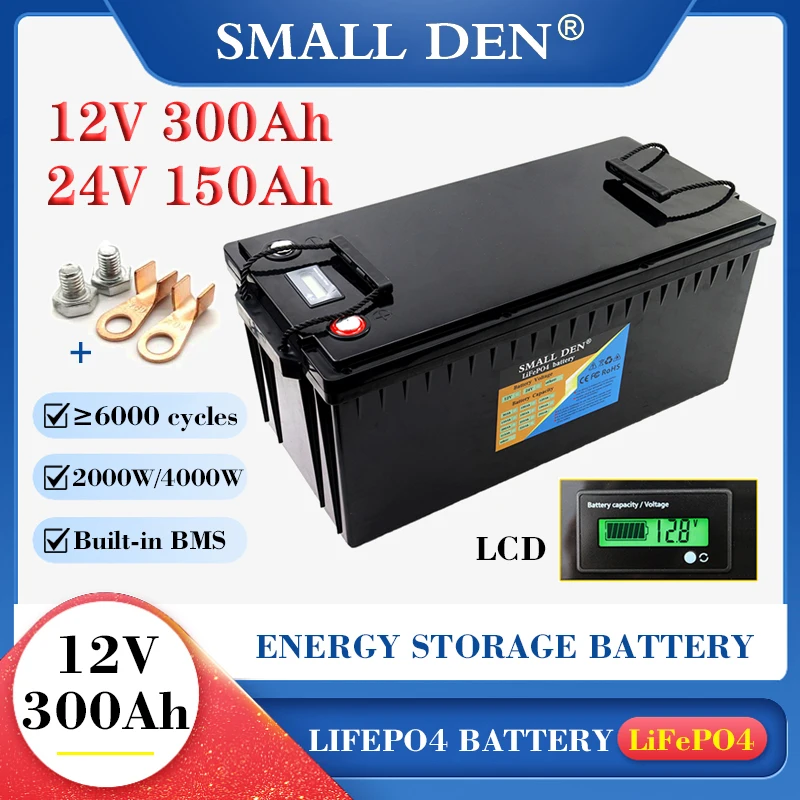 12V 300Ah 24V 150Ah Lifepo4 battery pack 2000/4000W High power For E-boat RV Car motor Forklift Golf cart Inverter Solar storage