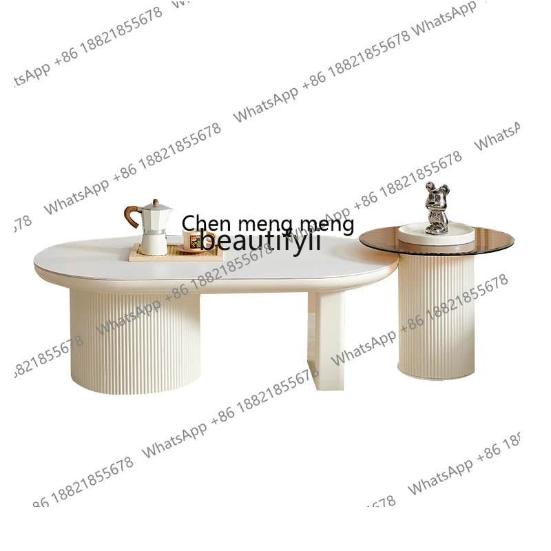 Nordic slate teahouse simple modern glass side table combination for small apartment cream wabi-sabi style living room