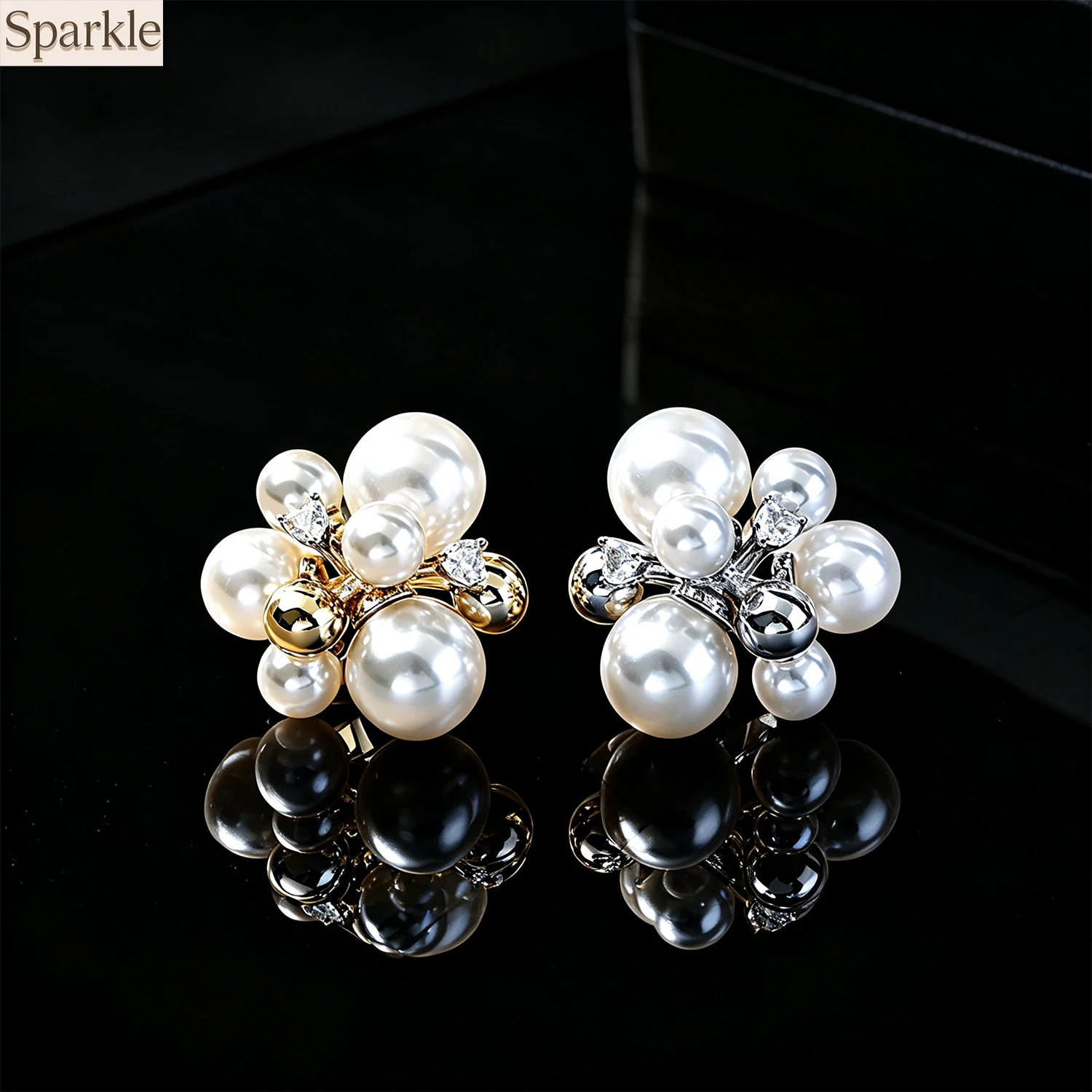 Elegant Grape Cluster Imitation Pearl Stud Earrings for Women with Sparkling Zircon Multi-Bead Gold & Silver Tone Daily Wear