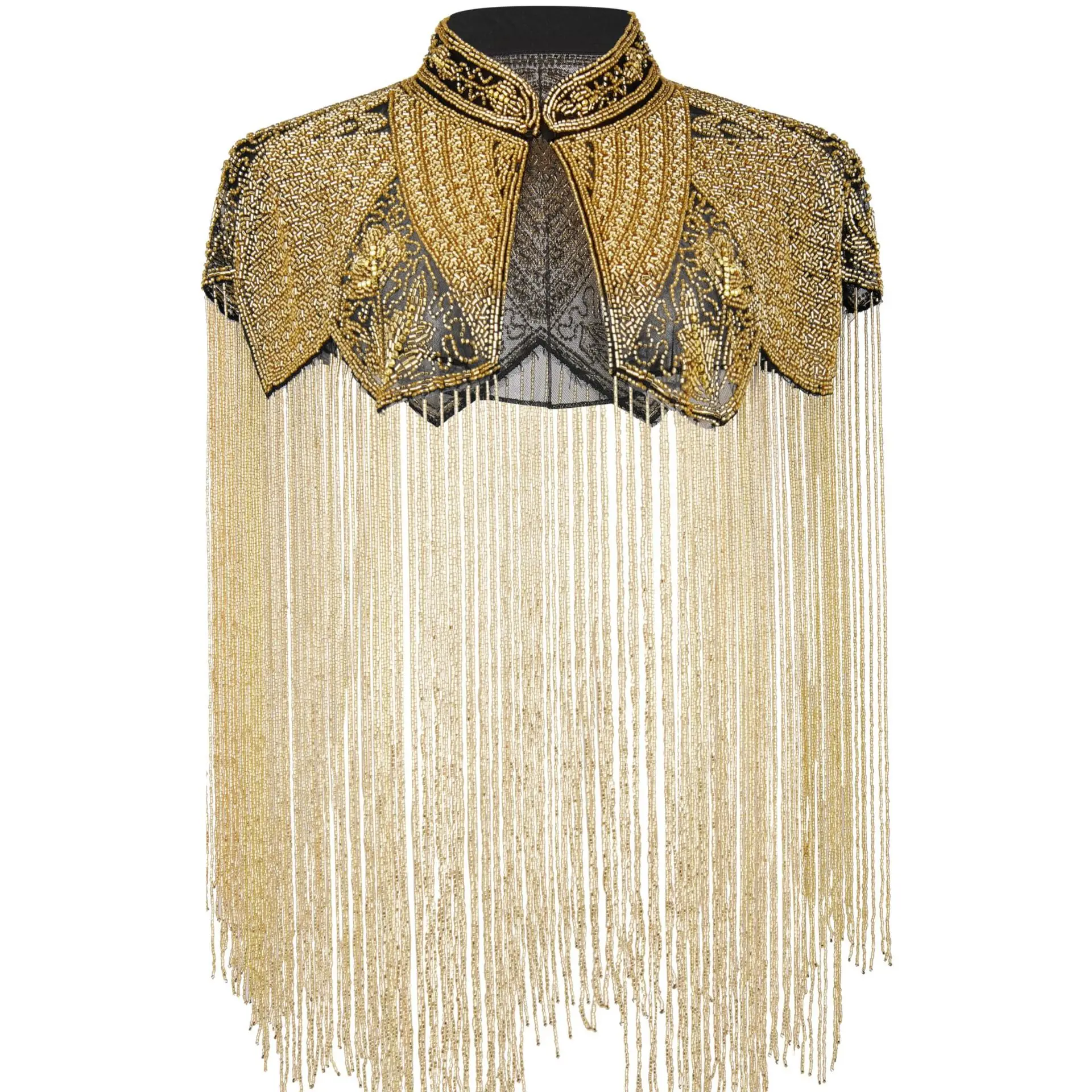

Women Vintage Beaded Long Tassel Shawl Handmade Indian Heavy Work Evening Party Cape Wrap