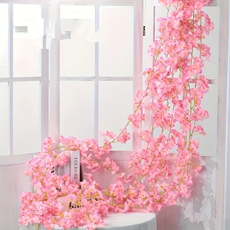Simulierte Kirschblüten-Rebe, Rohrebe, blockierende Pfirsichblüten-Dekoration, Hintergrund, hängende Blumenrebe, gefälschte Blumenrebe – Detail 4