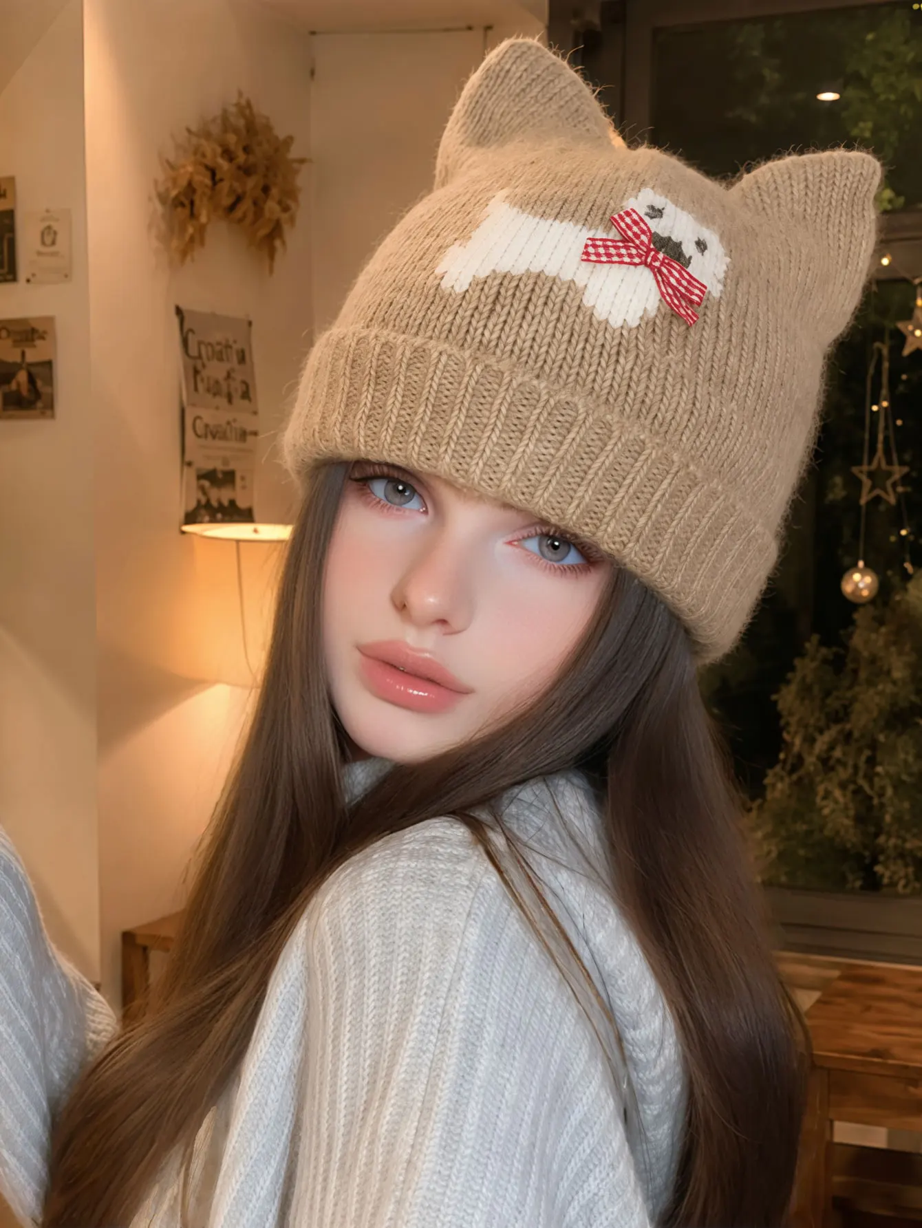 1PC  2026 Autumn/Winter New Style Cute Dog Embroidered Knitted Hat, Warm Wool Head Wrap, Big Head Cover, Ear Protector Hat