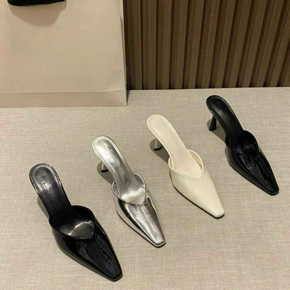 

Designer New Fashion Pointed Toe Women Slippers Concise Thin Low Heels Casual Dress Pumps Summer Slide Mules Shoes