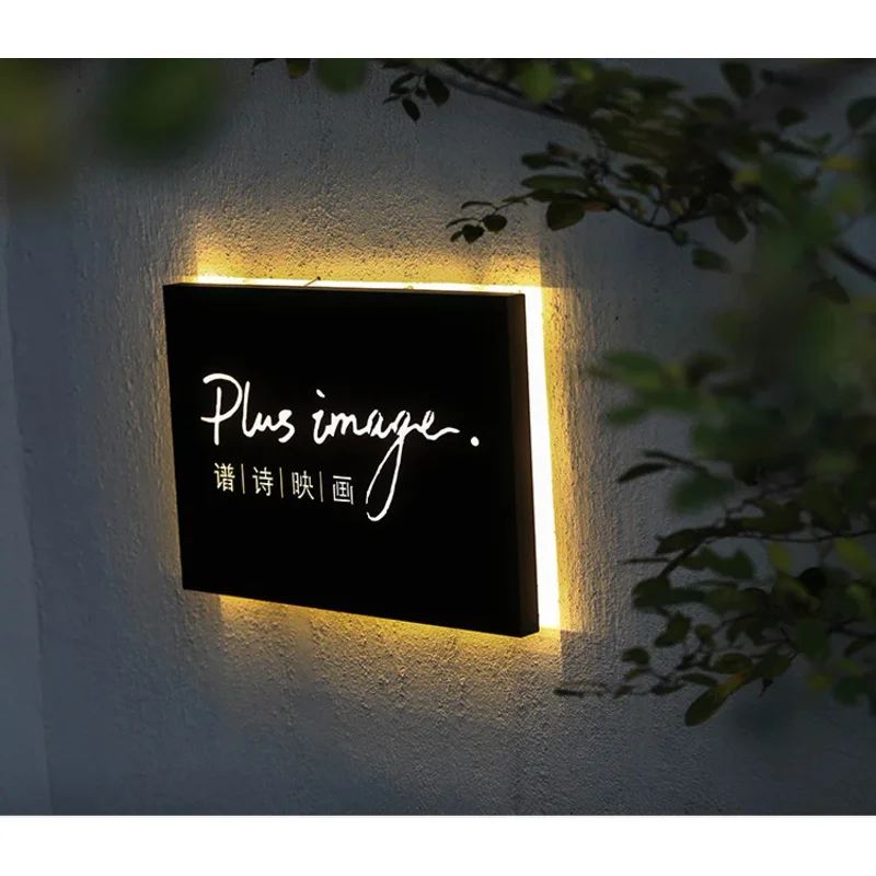 Placa de puerta personalizada, tablero de exhibición de pared al aire libre, acrílico, acero inoxidable, palabra luminosa, caja de luz hueca, gran oferta