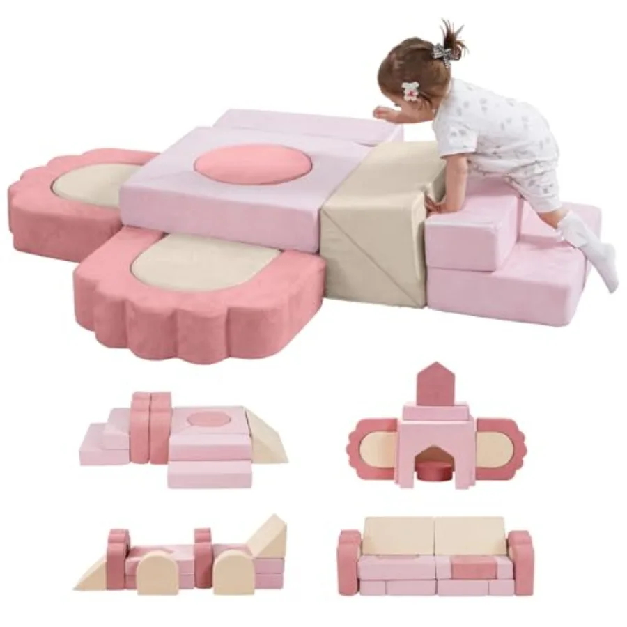 

Набор из 13 мягких блоков для лазания для малышей: цветочный дизайн, мягкий игровой комплекс для детей, для использования в помещении, для лазания и игр, для кровати