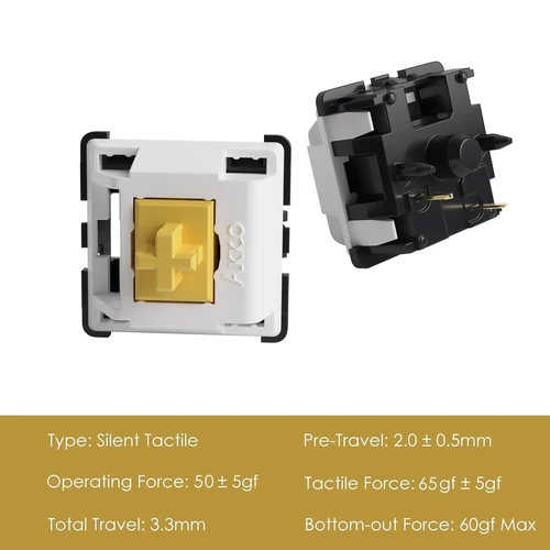 Imagen 2 del producto Akko Penguin Switch Interruptor silencioso táctil de 5 pines 50gf compatible con teclado mecánico MX (45 piezas)