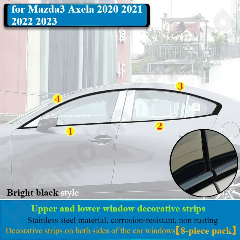 for Mazda3 Axela 2020 2021 2022 2023 Blackened Car Windows and Decorative Bright Strips on Door Frames view 3