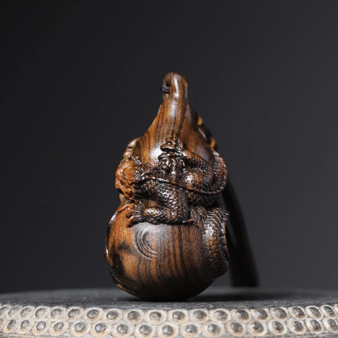 YNO Chinese Auspicious Dragon Carved Gourd Natural Hard Wooden Pendant Wealth Blessing Car Ornament Fidget Handheld Lucky Gift